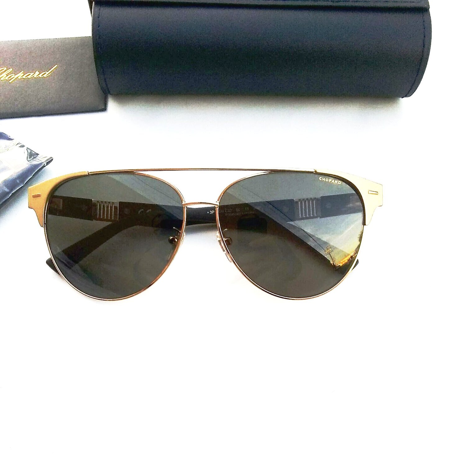 Chopard women Polarized new sunglasses schc32 60/13 gold black frame made in Italy