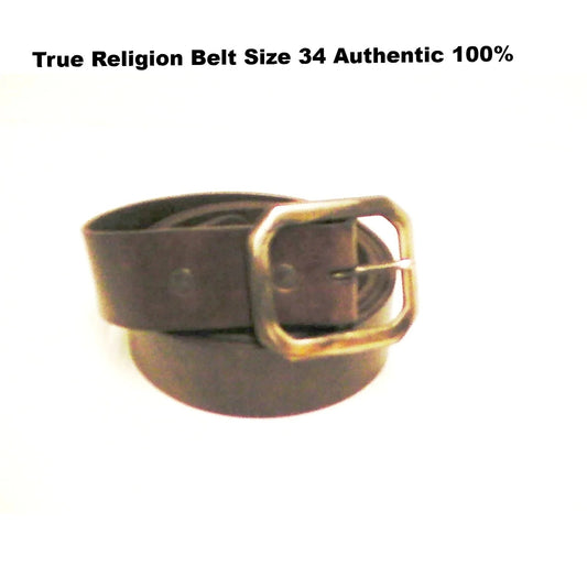 True religion genuine leather belt gunmetal buckle size 34 inch dark  brown new