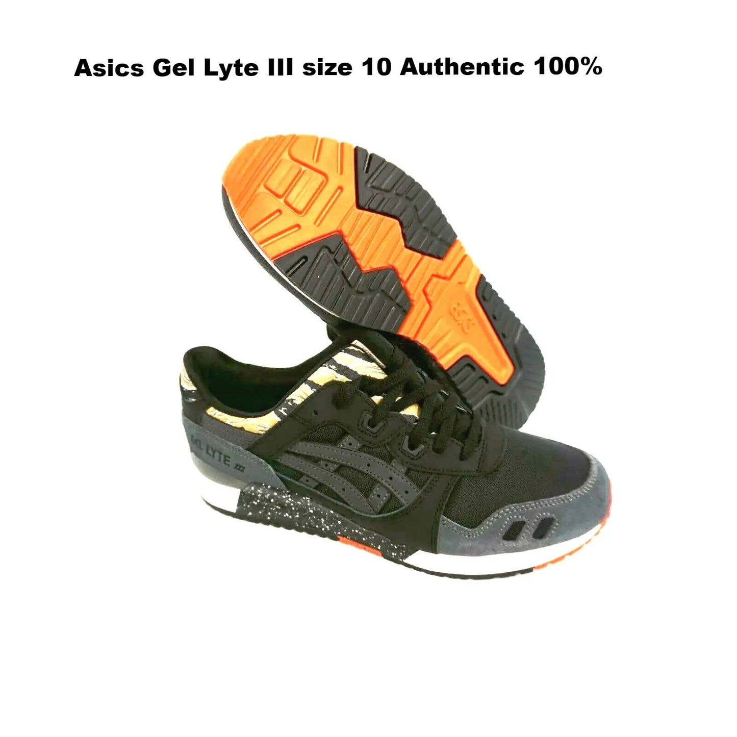 Asics mens gel lyte iii running shoes tiger black orange size 10 us