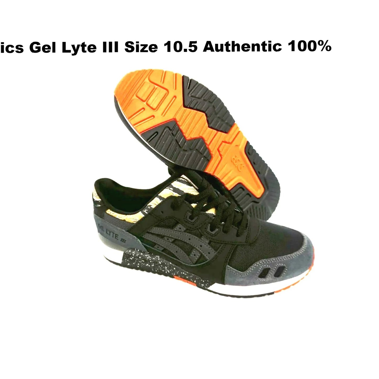 Asics mens gel lyte iii running shoes tiger black orange size 10.5 us