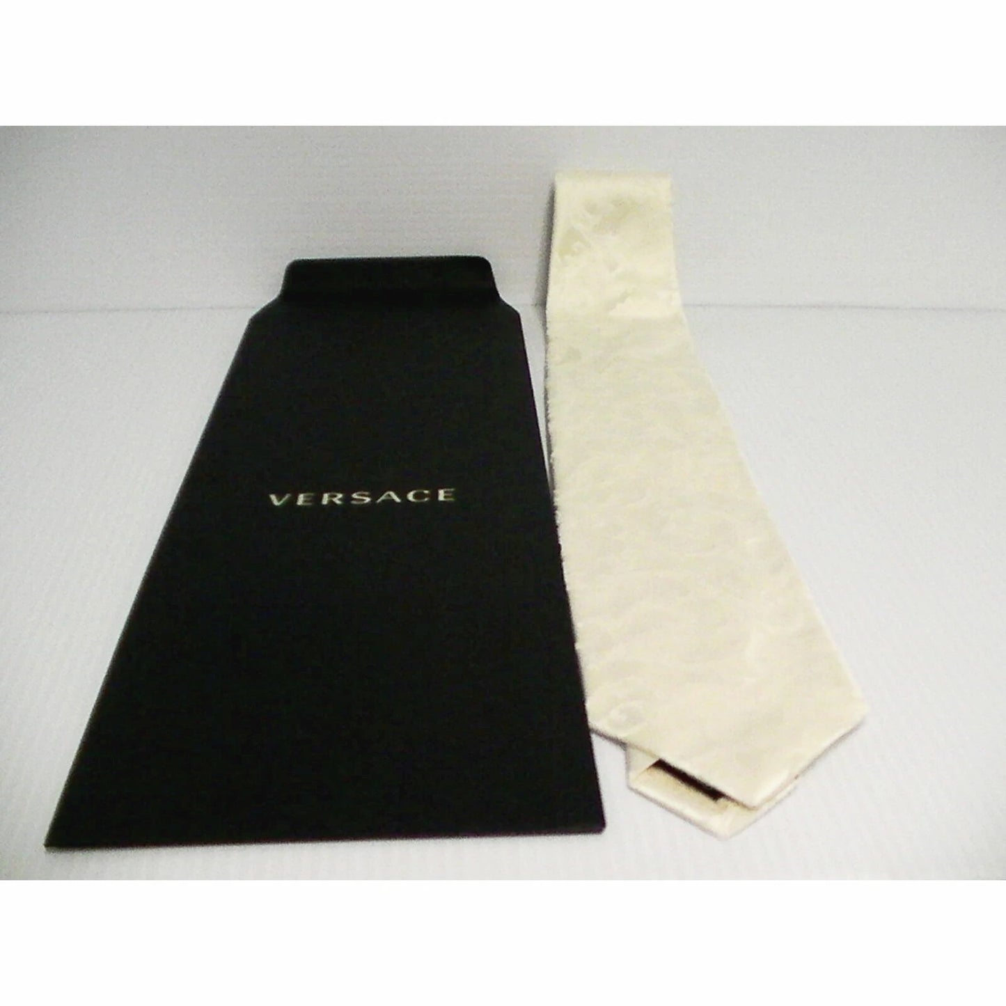 VERSACE MENS TIES MEDUSA 100% SILK OFF WHITE floral made in Italy