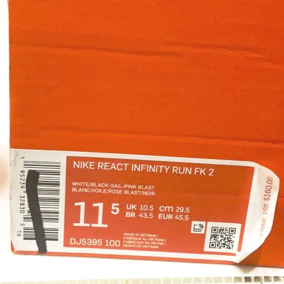 Nike men’s react infinity run fk 2 running shoes size 11.5 us