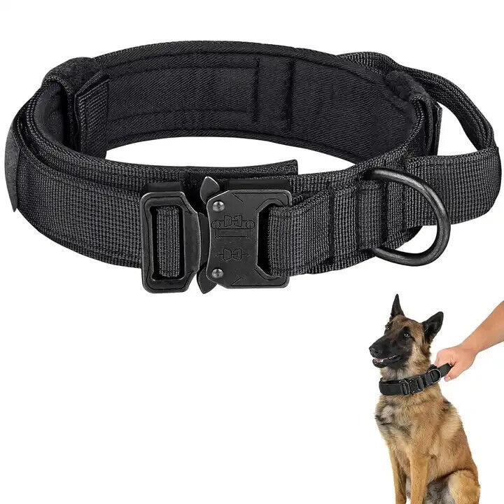 Tactical Dog Collar, Adjustable Training Nylon Dog Collar with Control Handle Large - Classic Fashion Deals